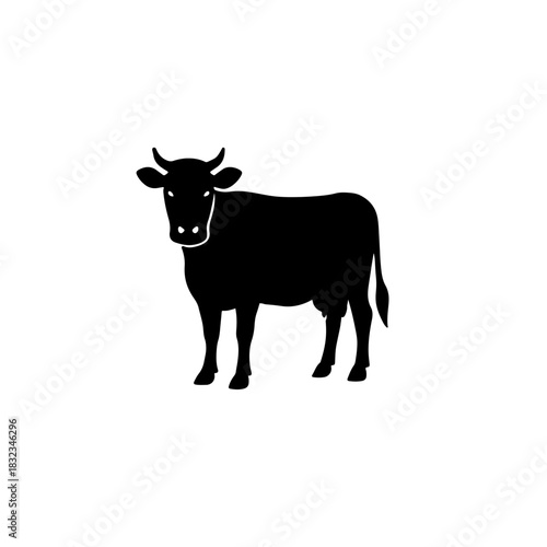 Black and white cow animal silhouette illustration