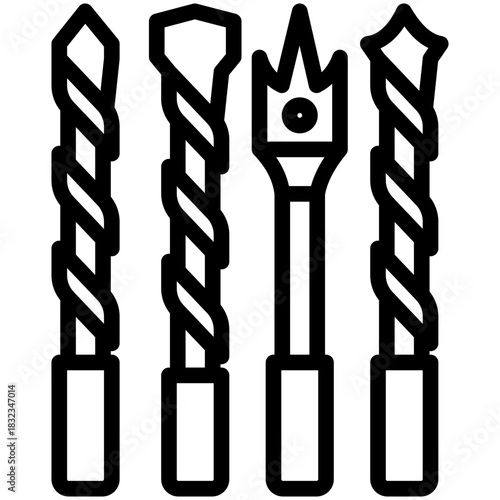 Bit Drill Black Outline Icon, Mini Illustration Relate To Carpentry, Wood Industry. Use For Modern Concept, Ui, Ux Web And App Development.
