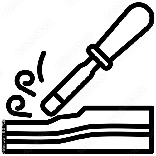 Chisel Black Outline Icon, Mini Illustration Relate To Carpentry, Wood Industry. Use For Modern Concept, Ui, Ux Web And App Development.
