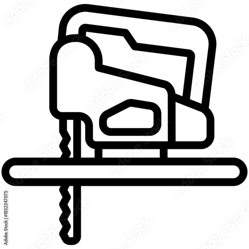 Jig Saw Black Outline Icon, Mini Illustration Relate To Carpentry, Wood Industry. Use For Modern Concept, Ui, Ux Web And App Development.