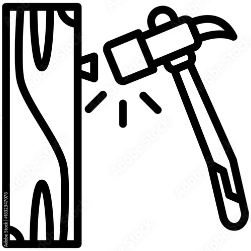 Hammer Black Outline Icon, Mini Illustration Relate To Carpentry, Wood Industry. Use For Modern Concept, Ui, Ux Web And App Development.