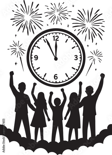 New year's eve countdown celebration with people and fireworks