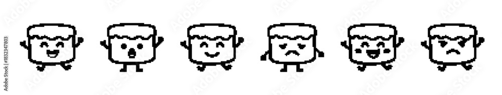 Fototapeta premium Pixelated Characters Showing Various Emotions in a Row
