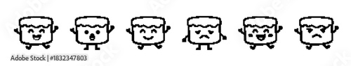 Pixelated Characters Showing Various Emotions in a Row