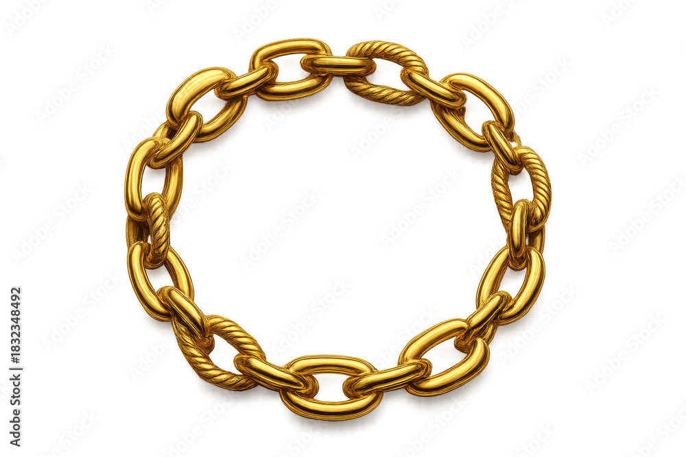 Fototapeta premium Shiny gold chain circle, cut out with transparent background for easy use