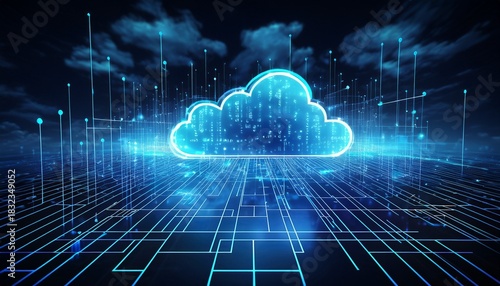 cloud computing network blue digital cloudscape grid ai generative