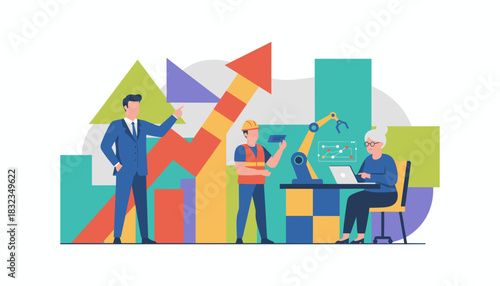 Diverse team driving business growth with automation and data analysis