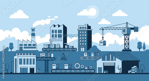 Industrial complex illustration manufacturing production logistics and global supply chain