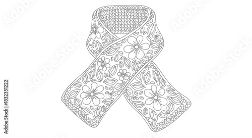 Elegant floral pattern scarf illustration with knitted texture