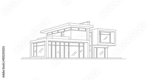 Modern Architectural Line Drawing of a Contemporary Home