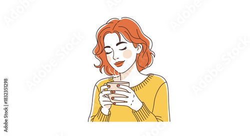 Young woman enjoying a relaxing hot beverage.