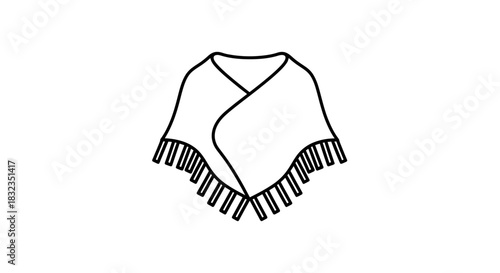 Minimalist Line Art Drawing of a Traditional Poncho Garment