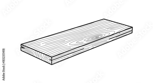 Line art illustration of a wooden plank with natural wood grain texture.