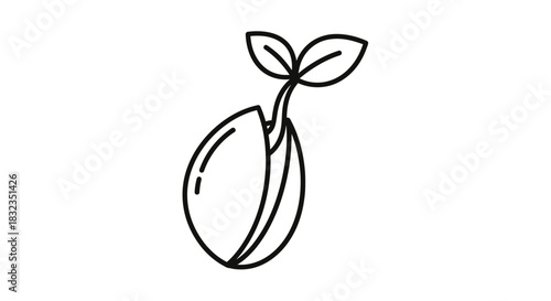 Simple line icon of a germinating seed with a new sprout.
