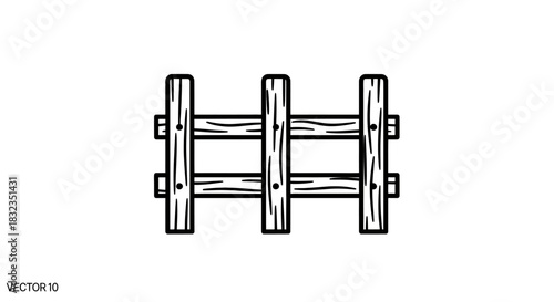 Simple Wooden Fence Panel Vector Icon Illustration