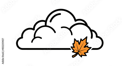 Autumn weather forecast icon with cloud and maple leaf