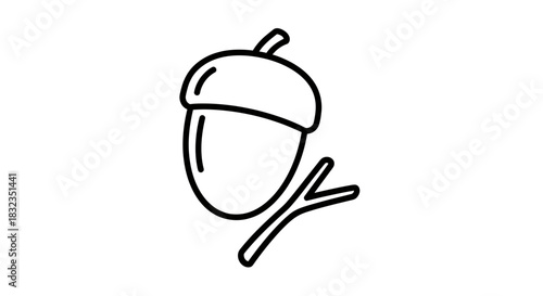 Simple line art of an acorn on a branch.