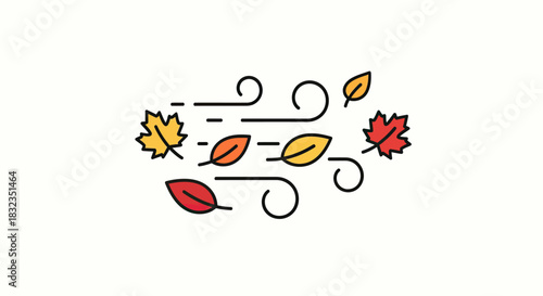 Colorful autumn leaves are blowing in the wind.