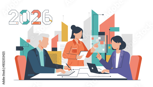 Professional business team planning 2026 strategy collaboration and future vision