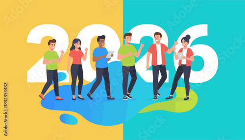 Optimistic young people welcome 2026 focused on future plans and technology