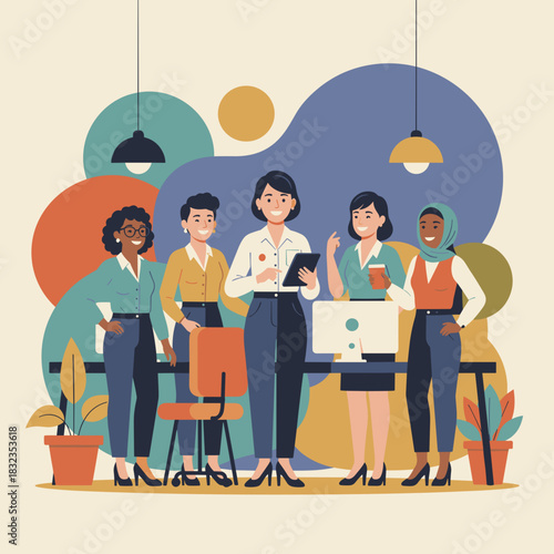 Diverse confident business women collaborating in a modern office Teamwork success and female leadership