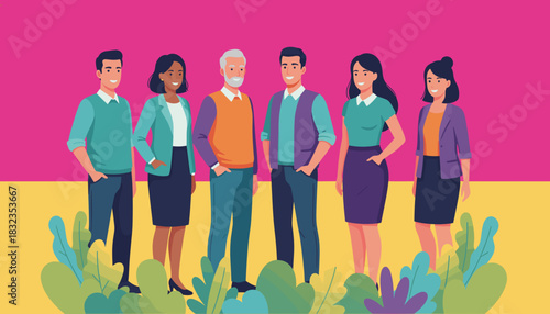 Smiling diverse group of professionals Teamwork business collaboration and community concept