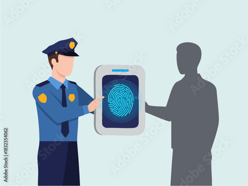 Police Officer Verifying Fingerprint of a Person for Security.