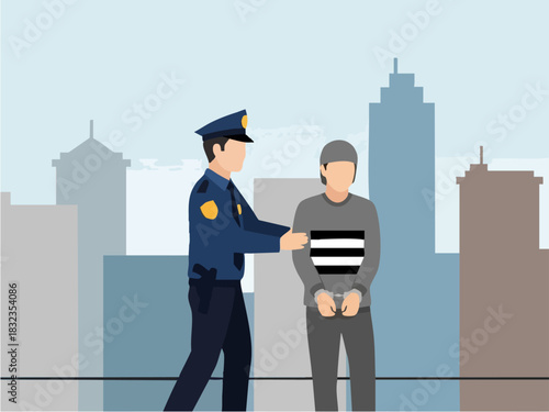 Police Officer Arresting a Criminal in the City, Law Enforcement Action.