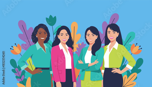 Diverse female team smiling Professional women empowerment success and business leadership