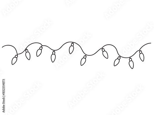 Continuous one line drawing of christmas lights decoration, black outline illustration. concept of holiday decor, festive season, minimal art, ornament, design element.