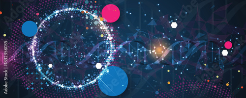 Futuristic medical background,  DNA strands, connected neural web