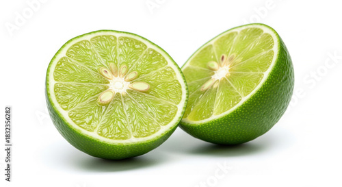 Vibrant green lime sliced perfectly in half revealing juicy flesh and seeds