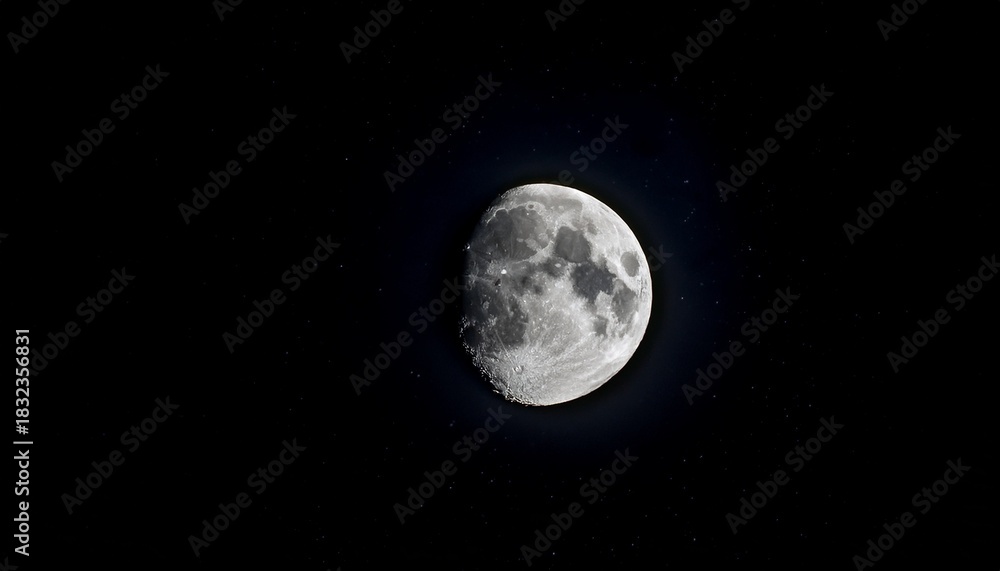Obraz premium Dramatic Gibbous Moon In Dark Night Sky High Resolution Space Photography