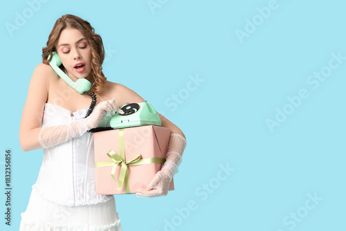 Young woman talking by retr...