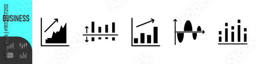 Business data charts. Diagrams and graphs. Business data market elements, statistic and data, infographics business, money, down or up, analytic report. Set of financial marketing black diagrams
