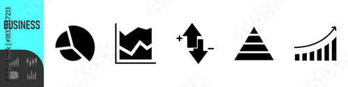 Business data charts. Diagrams and graphs. Business data market elements, statistic and data, infographics business, money, down or up, analytic report. Set of financial marketing black diagrams