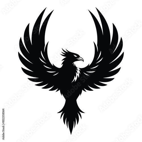 Black silhouette of a phoenix with wings spread wide