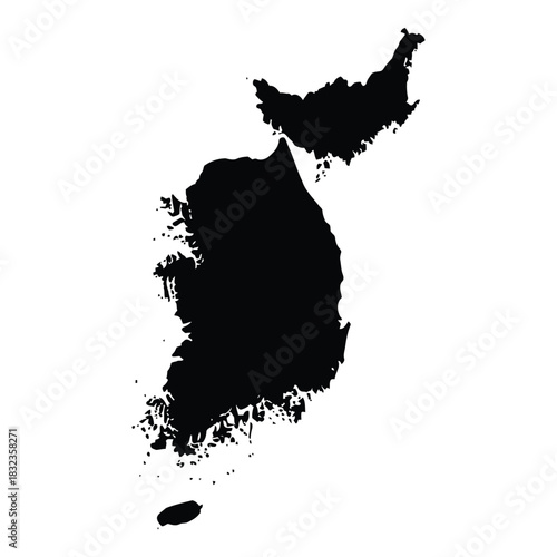 Black silhouette of the korean peninsula on a white background