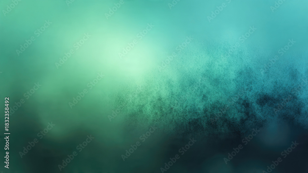 Fototapeta premium An abstract background featuring a vibrant teal-green gradient with a soft glowing highlight and subtle granular texture, fading to darker blue-green.