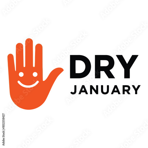 Dry january campaign with happy hand symbol and text