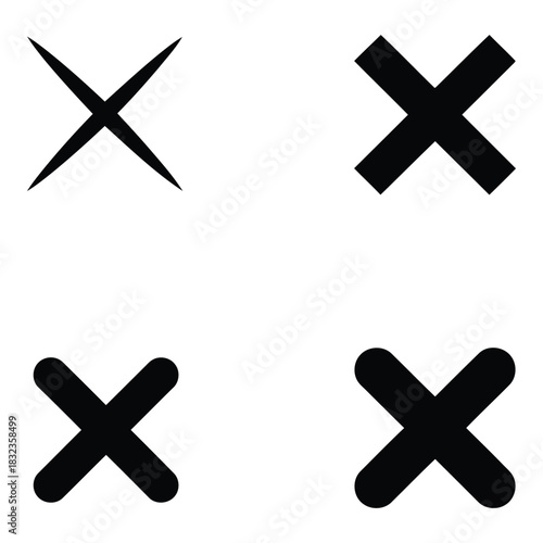 Four black cross symbols on white background