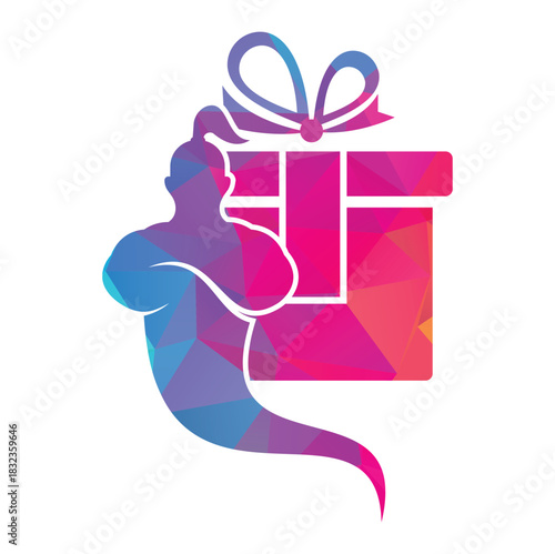 Genie gift box logo design icon vector. Genie bow logo illustration.