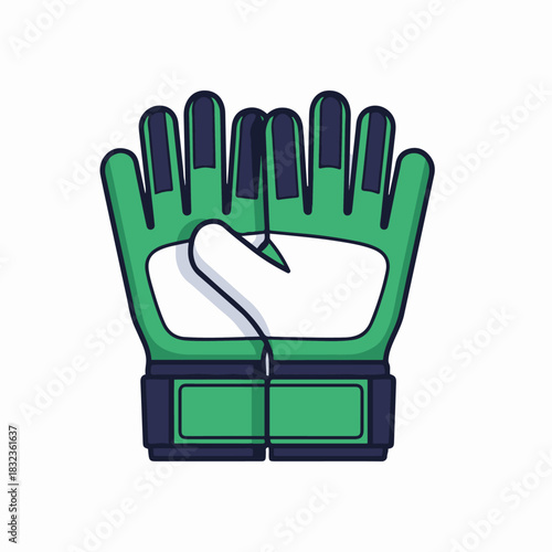 A pair of green and white goalkeeper gloves for soccer, shown as a flat vector illustration.