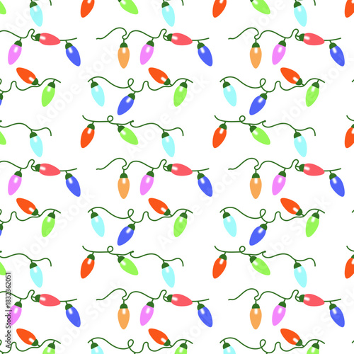 Pattern con luci di Natale colorate, illustrazione vettoriale isolata