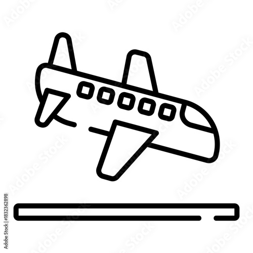 Plane landing black line icon