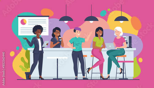 Group of diverse professional women collaborating and discussing business strategy