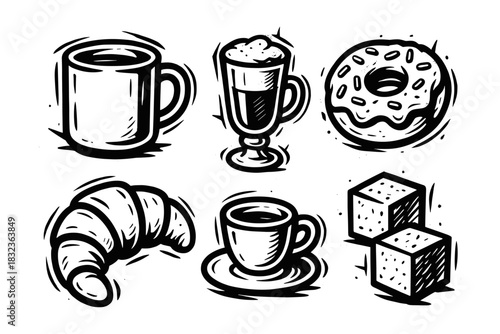 Coffee, Pastry, and Sweets Icons in Vector Style for Food and Cafe Designs