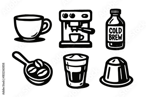 Coffee and Cold Brew Icons in Vector Style for Beverage and Cafe Designs