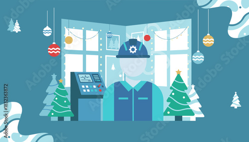 Factory worker celebrating Christmas holidays in the production area