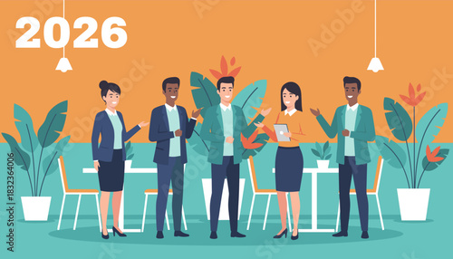 Business team preparing for 2026 Diverse group meeting about corporate strategy and future